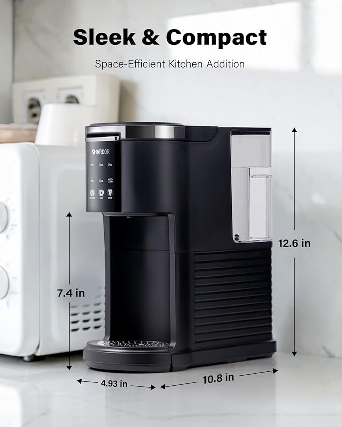 SHARDOR 3 in 1 Coffee Maker, K Cup Coffee Maker Compatible with Ground Coffee & Teas, Single Serve Coffee Machine, 6–14oz Brew Sizes, 40oz Detachable Water Reservoir, Descale Settings, Black