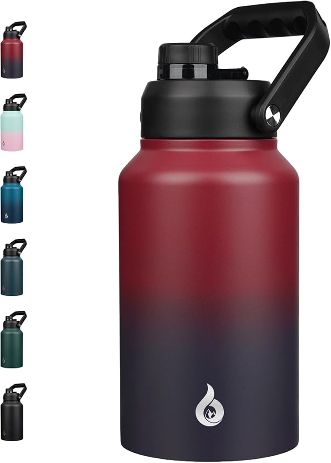 BJPKPK 87oz Insulated Water Bottle, Dishwasher Safe 2/3 Gallon Water Bottle with Ergonomic Handle, BPA Free Leak Proof Water Jug,Stainless Steel Water Bottle with Anti-slip Bottom, Charming Red