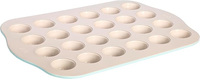 Tasty Clean Ceramic 24-Cup Mini Muffin Pan, Durable Aluminized Steel for Professional Results, Clean Ceramic Nonstick Coating, Oven Safe to 425°F, Dishwasher Safe, Aqua