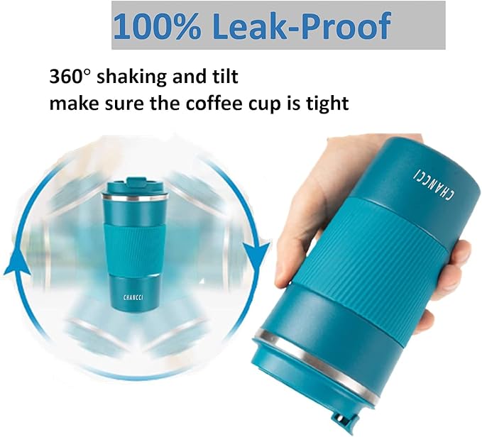 16oz Travel Coffee Mug Spill Proof, Insulated Coffee Mug with Lid, Leakproof Coffee Tumbler,Stainless Steel Vacuum Coffee Cup for Hot/Cold Drinks, Reusable Coffee Cup for Men Women -510ml,Blue