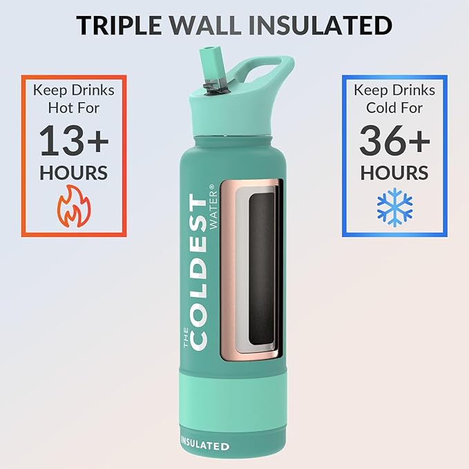 Coldest Insulated Water Bottle with Straw Lid - Stainless Steel Metal Insulated Bottle for Men & Women (Terraform Green, 40 oz)