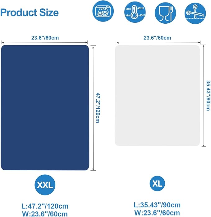 AECHY Silicone Mats for Kitchen Counter 47"x23.6"x0.08”, Largest Heat Resistant Mat Shipped Rolled Up Kitchen Island Silicone Countertop Protector Mat Nonslip Extra Large Counter Mat, Blue
