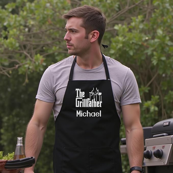 Personalized Chef Apron for Men, Custom Embroidered Design, Professional Kitchen Cooking BBQ Grilling for Dad, Decorated in USA
