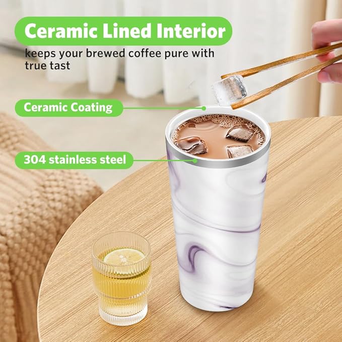 Insulated Coffee Mug with Ceramic Coating, 18oz Travel Mug with Leak-proof Lid, Vacuum Double-wall Tumbler, Stainless Steel Thermal Cup for Tea, Hot Cocoa, Cold Beverage, Ice Drinks