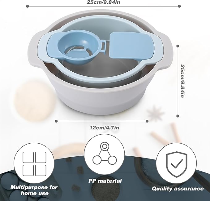 4-in-1 Baking Tools Set, Multifunctional Flour Sifter, Egg Separator, Mixing Bowl & Dough Scraper for Pastry & Cake Making, Send Goods from Local Warehouse