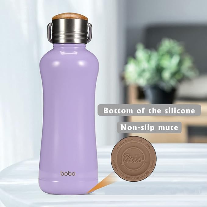 YOHKOH Mini Insulated Water Bottle With Bamboo Lid - 11.8oz Small Vacuum Insulated Water Bottle for Women Kids, 12 Hrs Hot & 24 Hrs Cold Stainless Steel Thermos Leak-Proof BPA-Free (11.8oz,Violets)