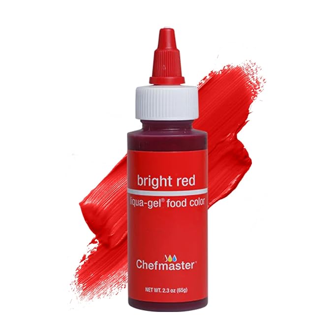 Chefmaster Bright Red Liqua-Gel® Food Coloring | Vibrant Color | Professional-Grade Dye for Icing, Frosting, Fondant | Baking & Decorating | Fade-Resistant | Easy-to-Use | Made in USA | 2.3 oz