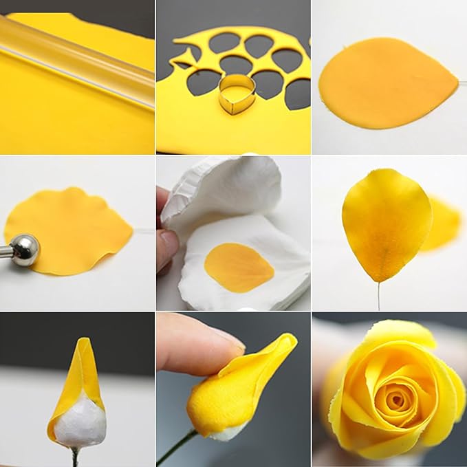 KALAIEN 31Pcs Austin Rose Cutter Set Rose Petals Silicone Fondant Mould Veining Petal Sugar Flower Making Tool