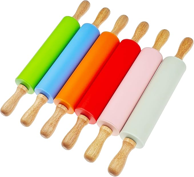 6 Pack Small Rolling Pin for Kids, Kids Rolling Pin for Home Kitchen (6 colors) (12 Inch)