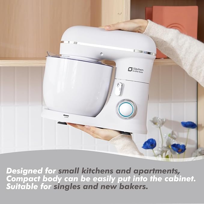 Kitchen in the Box Stand Mixer, 3.5QT Two Bowls Small Kitchen Electric Mixer, 10-Speed Portable Lightweight with Matte Finish, Egg Whisk, Dough Hook, Beater (Frost White, 3.5QT)