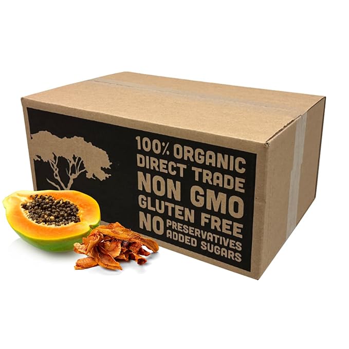 Mavuno Harvest Papaya Dried Fruit Snacks | Organic Dried Papaya Slices | Gluten Free Healthy Snacks for Kids and Adults | No Sugar Added, Vegan, Non GMO, Direct Trade | Bulk 10 Pounds