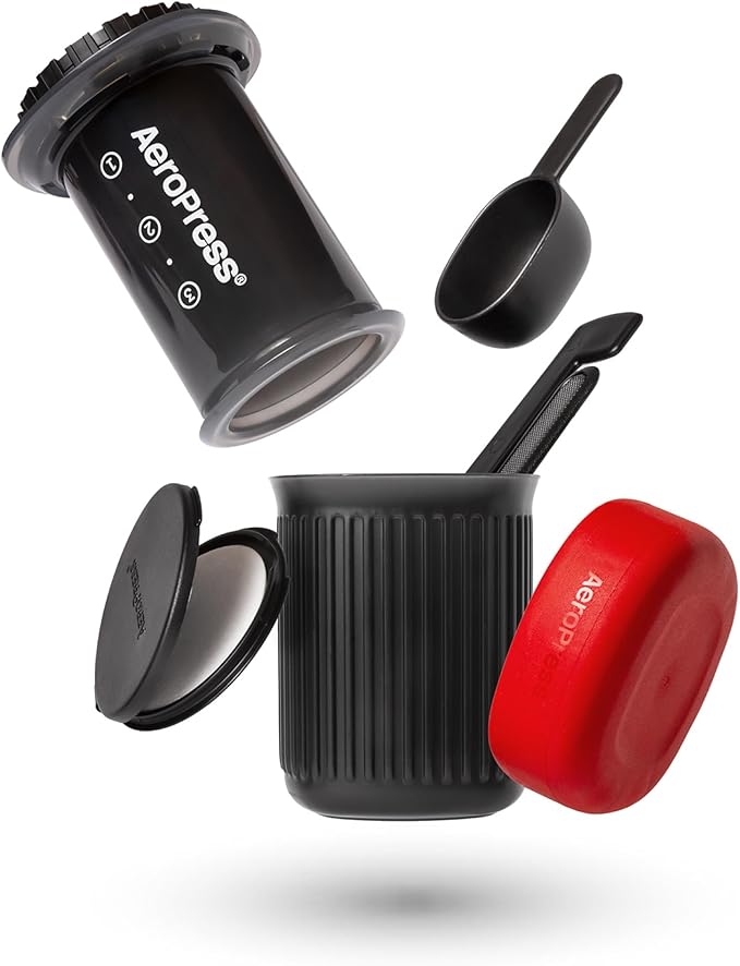 AeroPress Go Travel Coffee Press Kit - 3 in 1 brew method combines French Press, Pourover, Espresso - Full bodied coffee without grit or bitterness - Small portable coffee maker for camping & travel