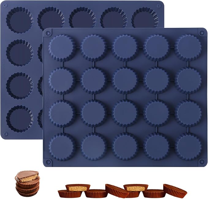 Peanut Butter Cup Molds, King-Size Chocolate Molds, Silicone Mold for Keto Fat Bomb, Jelly, Ice and Cordial, 2 PCS (Blue, King-Size)
