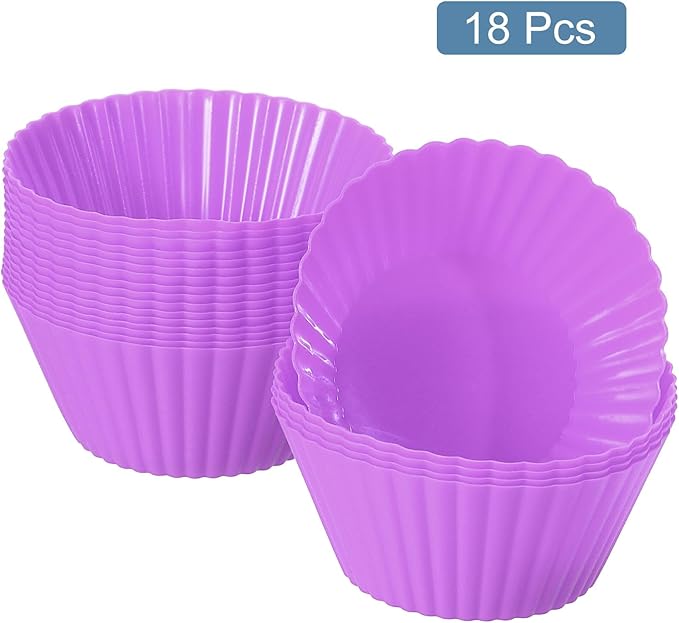 uxcell 18Pcs Silicone Cupcake Liners, Non-Stick Baking Cups, for Cooking Eggs, Baking Muffins and Make a Cake(Purple)