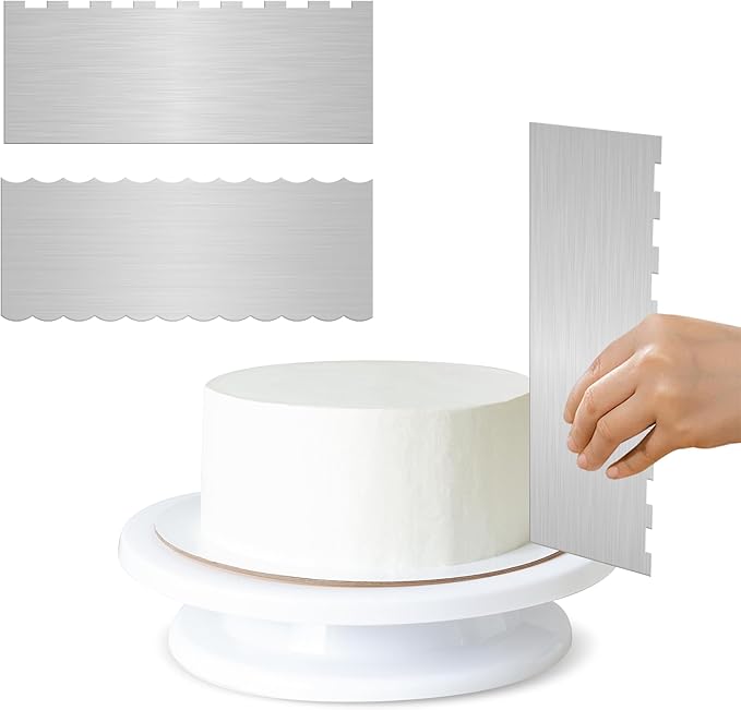 9 Inch Metal Cake Scraper Set of 2, Stainless Steel Cake Scraper Smoother Double Sided Patterned Edge for Icing Smoother,Tall Cake Scraper, Cake Combs for Buttercream
