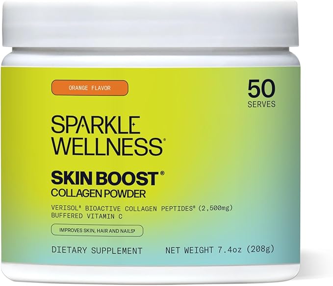 Sparkle Wellness VERISOL Bioactive Hydrolyzed Collagen Peptides | Collagen Powder Supplement with Vitamin C for Skin, Hair & Nail Health | Skin Boost (Orange) [50-Serves]