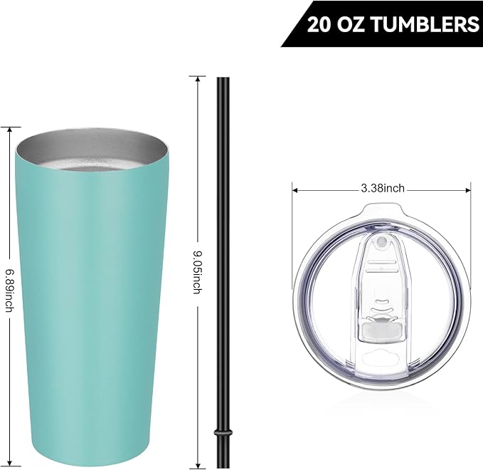 VEGOND 20oz Tumbler Bulk with Lid and Straw 12 Pack, Stainless Steel Vacuum Insulated Tumbler, Double Wall Coffee Cup Travel Mug, River Green