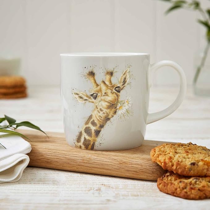 Royal Worcester Wrendale Designs 14 oz Mug, Lofty with Giraffe Illustration - Floral Animal Mug for Cottagecore Kitchens - Microwave, Dishwasher, Freezer Safe Fine Bone China Drinkware