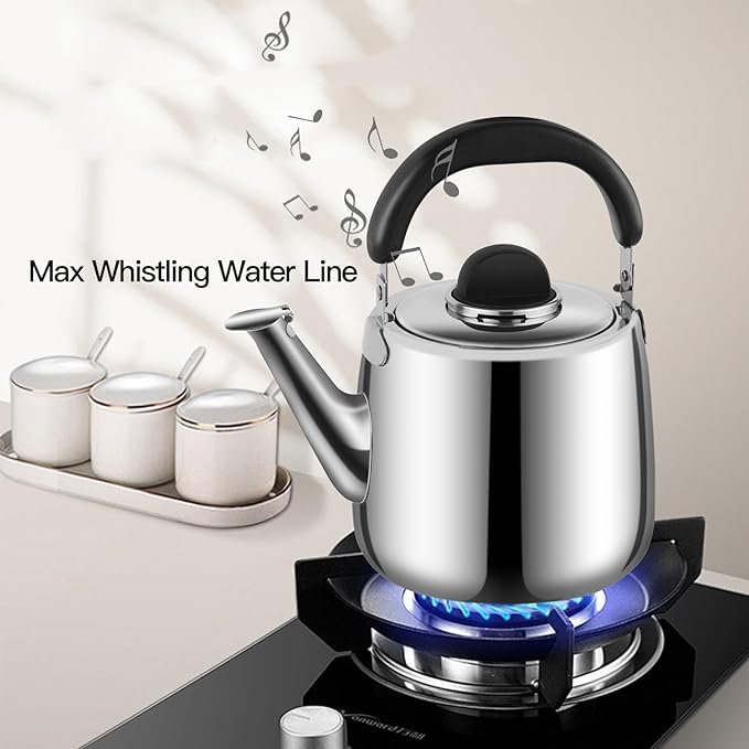 Tea Kettle,Whistling Tea kettle for Stove Top,3 QT Stainless Steel Teapot,Induction Tea Kettle Pot for Stovetop (2.85 L,Silver)
