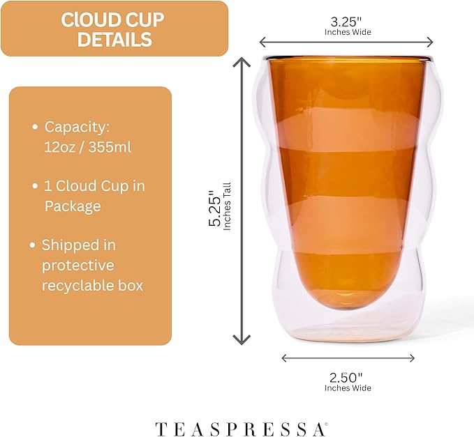 Glass Cloud cups 12 oz Double Wall Insulated Glass Cups - heat-resistant borosilicate glass -perfect for iced teas, lattes, and all your favorite sips (Pink)