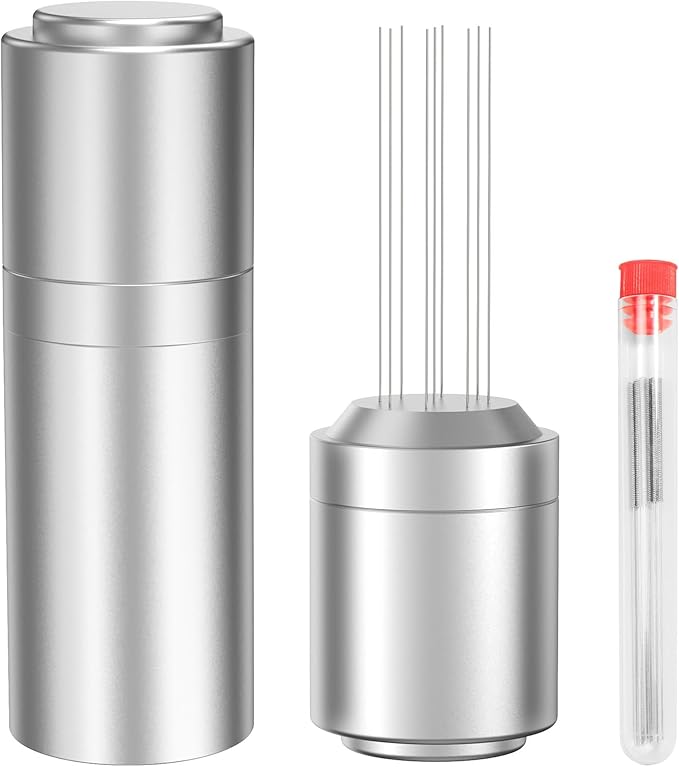 WDT Espresso Distribution Tools Espresso Stirrer Tool WDT Coffee Distributor for Barista Espresso Machine Accessories 9*0.35mm Espresso Grounds Stirrer with Extra 9 Replaceable Needles,Silver