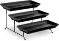 MALACASA 3 Tier Serving Trays for Party, Stoneware Serving Platters and Trays, 14 Inch Tiered Tray Stand, Fruit Tray, Trays for Serving Food, Black Dessert Stand with Collapsible Sturdier Metal Rack
