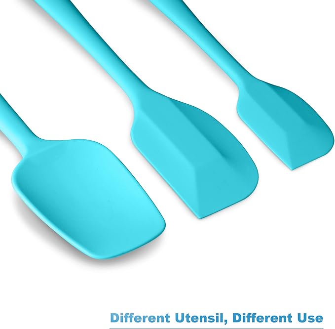 Silicone Spatula 3-piece Set, Ergonomic Handle High Heat-Resistant Spatulas, Non-stick Rubber Spatulas with Stainless Steel Core, Macaron Blue