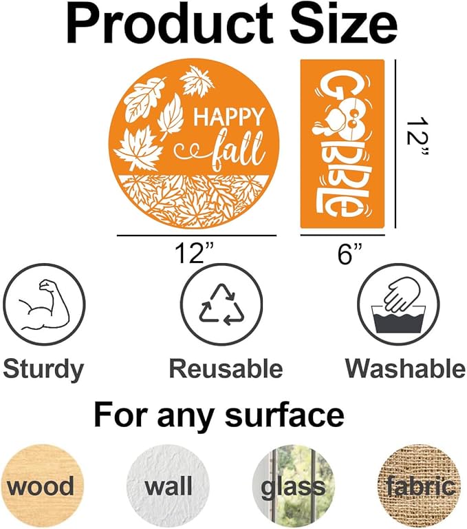 SUNVERSE Fall Stencils for Painting 12” Round Fall Stencil Hello Pumpkin Stencils Autumn Templates Thanksgiving Stencils for Wood Door Sign Porch Hanger Fall Wreath