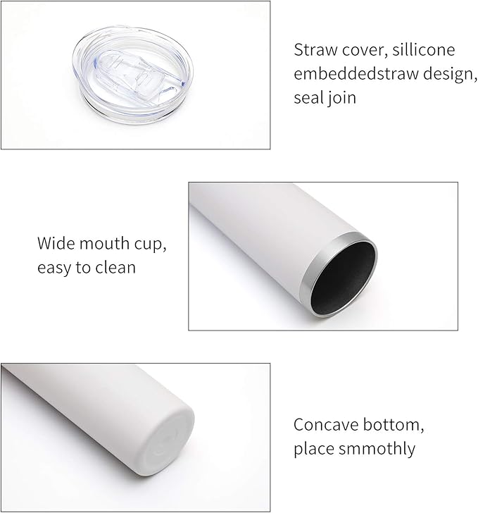 HASLE OUTFITTERS 20 oz Skinny Tumblers Bulk Set, Stainless Steel Insulated Slim Tumblers with Lids, Reusable Double Wall Travel Coffee Mugs, Durable Powder Coated Travel Water Cups(White, 8)