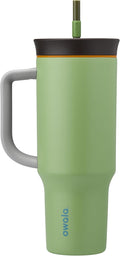 Owala Stainless Steel Triple Layer Insulated Travel Tumbler with Spill Resistant Lid, Straw, and Carry Handle, BPA Free, 40 oz, Green (Brave Adventures) (Pack of 6)