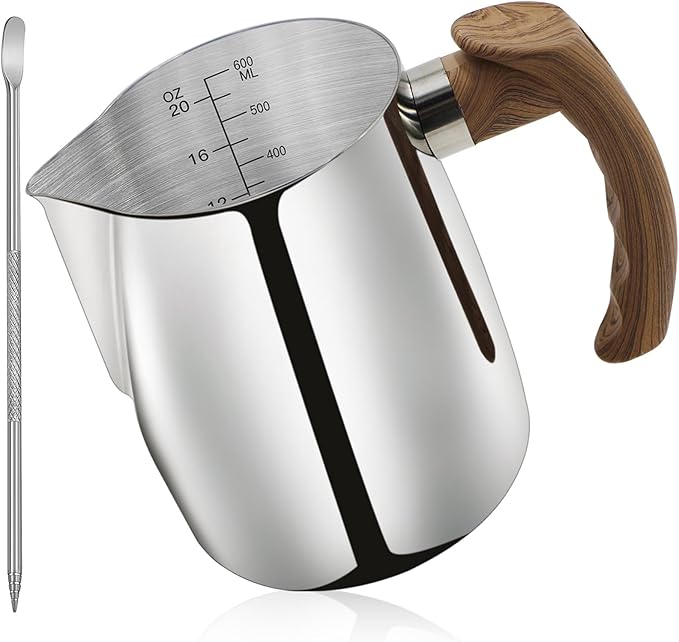 Stainless Steel Milk Frothing Pitcher - 20oz (600ml), Espresso Steaming Pitcher with Anti-scald Handle for Coffee, Cappuccino, Latte Art