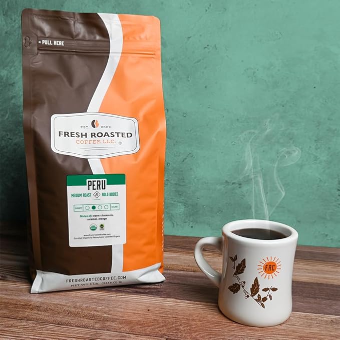 Fresh Roasted Coffee, Organic Peru | Mold & Myco 3rd Party Tested, USDA Organic, Kosher | Med Roast 5 lb (80 oz) Ground