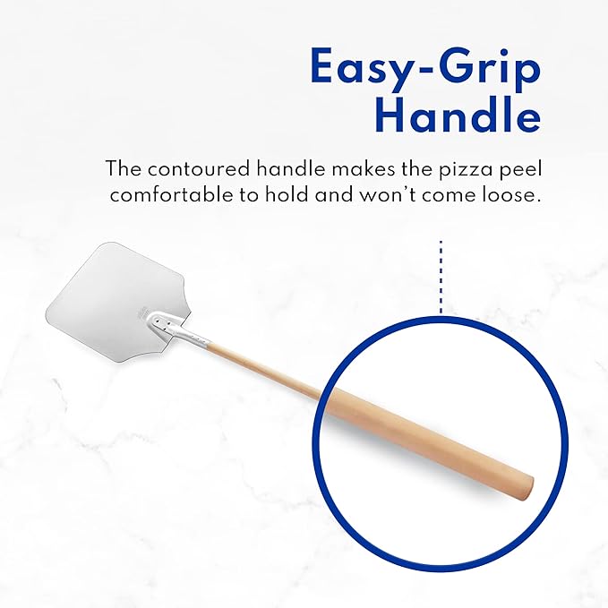 New Star Foodservice 50158 Aluminum Pizza Peel, Wooden Handle, 12 x 14 inch Blade, 26 inch overall
