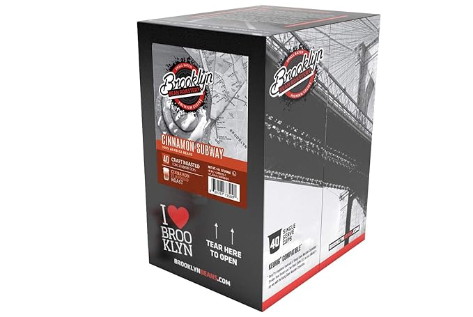 Brooklyn Beans Cinnamon Subway Gourmet Coffee Pods - Compatible with Keurig K Cup Brewers Including 2.0 Machines, 40 Count, Spicy Cinnamon Flavored