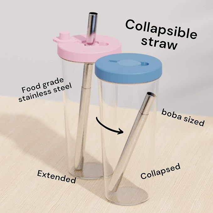 Dodoko Reusable Boba Cup and Straw Boba Tea Cup Bubble Tea Cup Reusable Iced Coffee Cup Cold Coffee Cup Smoothie Cup with Lid and Straw Smoothie Cup to go Smoothie Tumbler 24 oz - Night Black