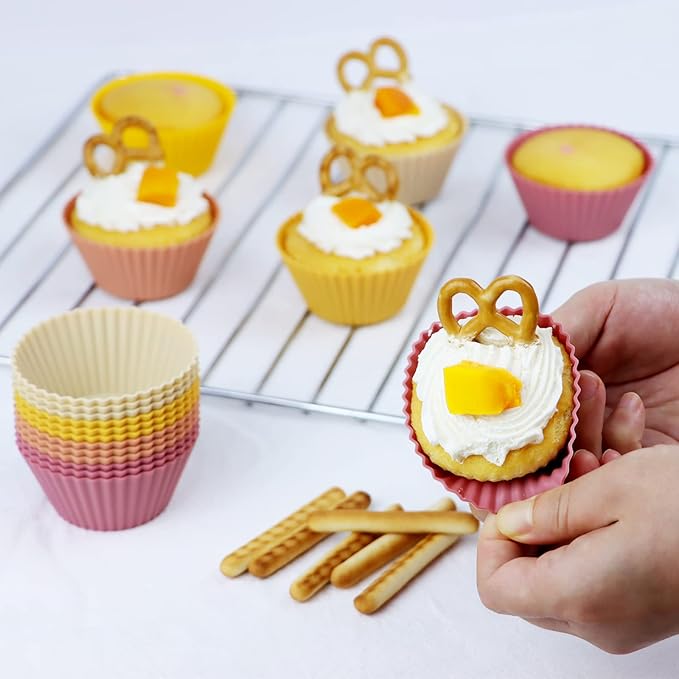 Large Silicone Muffin Cups, 12 Pack Reusable Cupcake Liners 3.54inch Baking Cups Jumbo Size Cake Molds, BPA Free, Dishwasher Safe