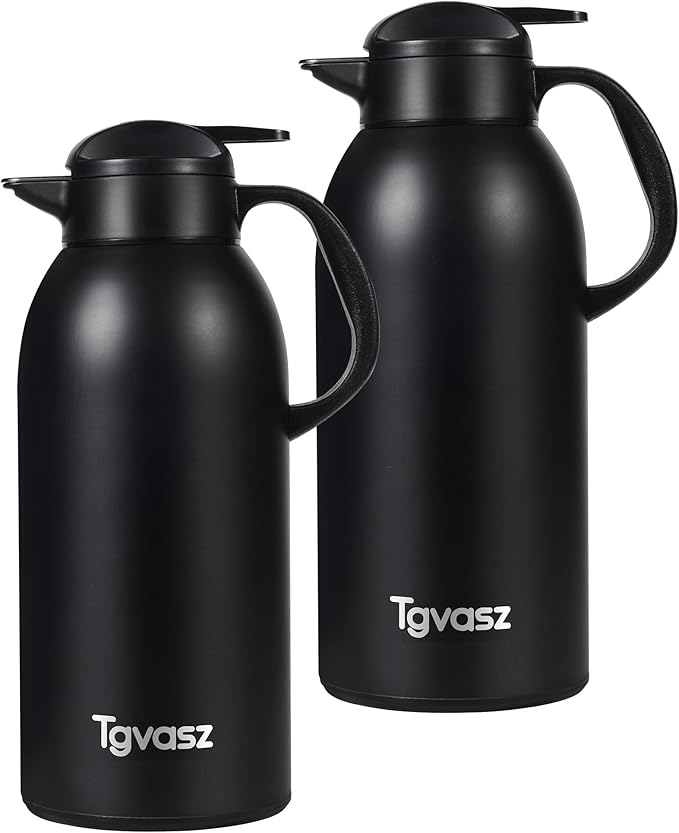 2 PCS Thermal Coffee Carafe 101 oz / 3L - Up to 24 Hours Hot, Insulated Stainless Steel Aipot for Hot Liquids, Coffee Carafes For Keeping Hot Coffee for Parties -Large Tea Carafe Flask(Black+Black)