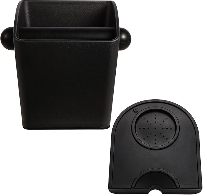 Knock Box Square High Sidewall Design Espresso Knock Box Tamping Mat Espresso Machine Accessories Set of 2 with Removable Knock Bar and Anti-Slip Base for Home Office Espresso Accessories
