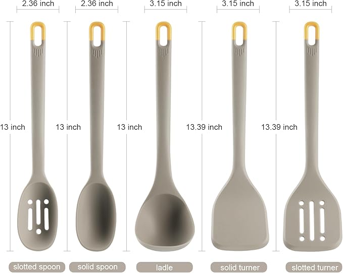 Silicone Kitchen Cooking Utensils Set: MOACC Heat Resistant 13inch Long Kitchen Gadgets, BPA Free Non Stick Rubber Cook Accessories For Food Prep, Frying, Serving, Basting (Light Grey)