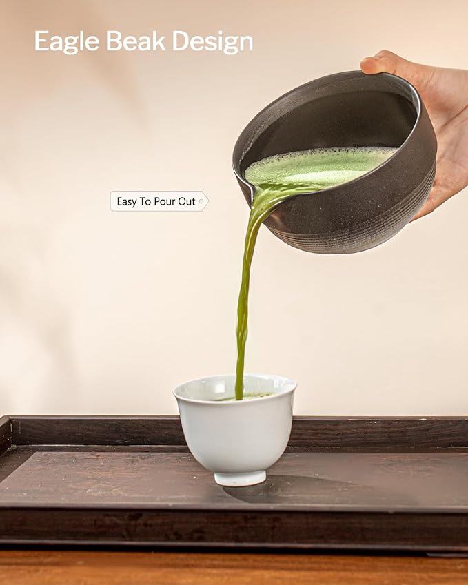 Artisan Matcha Whisk Set - 8 Pcs Premium Matcha Set with Bowl (Chawan), Bamboo Whisk & Tools | Matcha Kit for Making Breakfast/Latte | Gift for Matcha Lovers (Black)