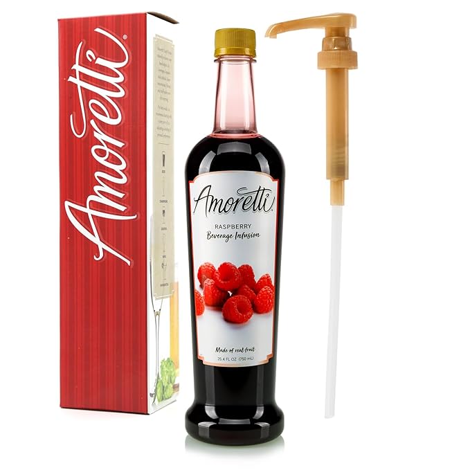 Amoretti - Raspberry Beverage Infusion - Drink Mix & Water Enhancer with Pump for Flavoring Cocktails, Waters, Teas, and other Beverages, Preservative Free