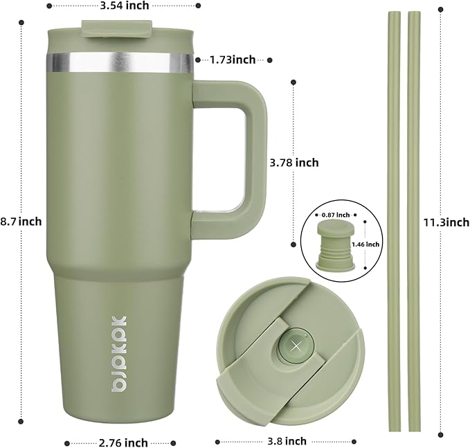 BJPKPK 30 oz Stainless Steel Tumbler With Handle Insulated Tumblers With 2 Straw Travel Coffee Mug With Lid,Sage
