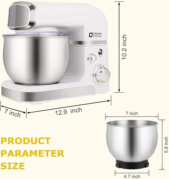Kitchen in the box Stand Mixer,3.2Qt Mini Electric Food Mixer,6 Speeds Portable Lightweight Kitchen Mixer for Daily Use with Egg Whisk,Dough Hook,Flat Beater (White)