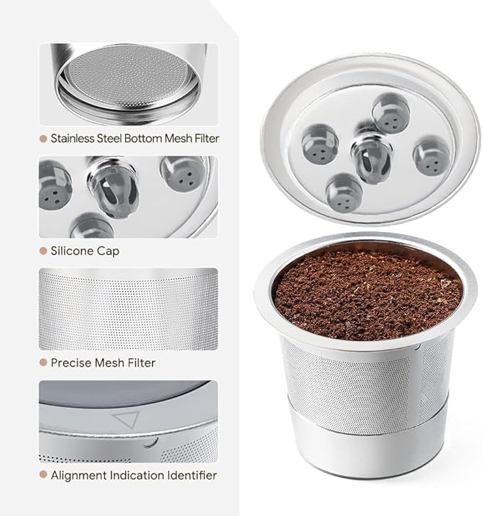 2 Pack Stainless Steel Reusable K Cups for K eurig Supreme & Supreme Plus, Five Hole Universal K-eurig Reusable Refillable coffee pod filter