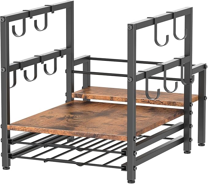 HOOBRO K Cup Holder, Coffee Pod Organizer for Counter, 70 Capacity Pods Storage Organizer, Coffee Maker Stand with Mug Rack, Coffee Station for Syrup, Rustic Brown and Black BF03CR01