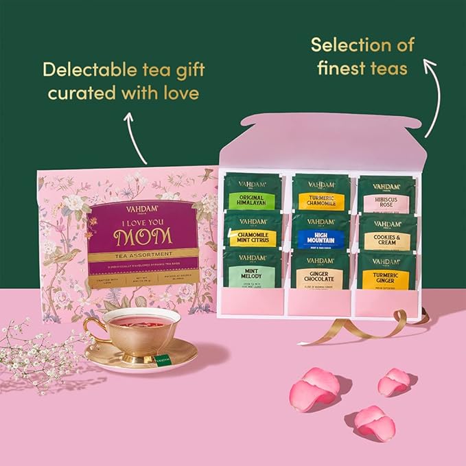 Limited Edition - Gifts for Mom | Assorted Tea Gift Set - 9 Tea Variety Pack | Long Leaf Pyramid Tea Bags | Mom Gift from Daughter & Son