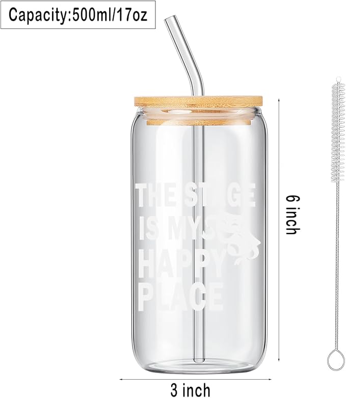 Theater Gifts, Musical Theater Gift, Broadway Gifts for Directors, Actors, Music Teachers, Musicians on Birthday Christmas - 17 Oz Drinking Glass Iced Can Glass Cup with Bamboo Lid and Straw