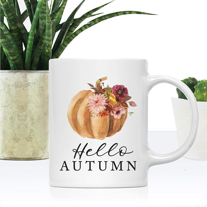 Andaz Press Fall Burgundy Marsala 11oz. Ceramic Coffee Tea Mug, Hello Autumn, 1-Pack, Pumpkin Floral Graphic, Birthday, Friend, Family, Coworker, Autumn Season, Festive Thanksgiving Ideas