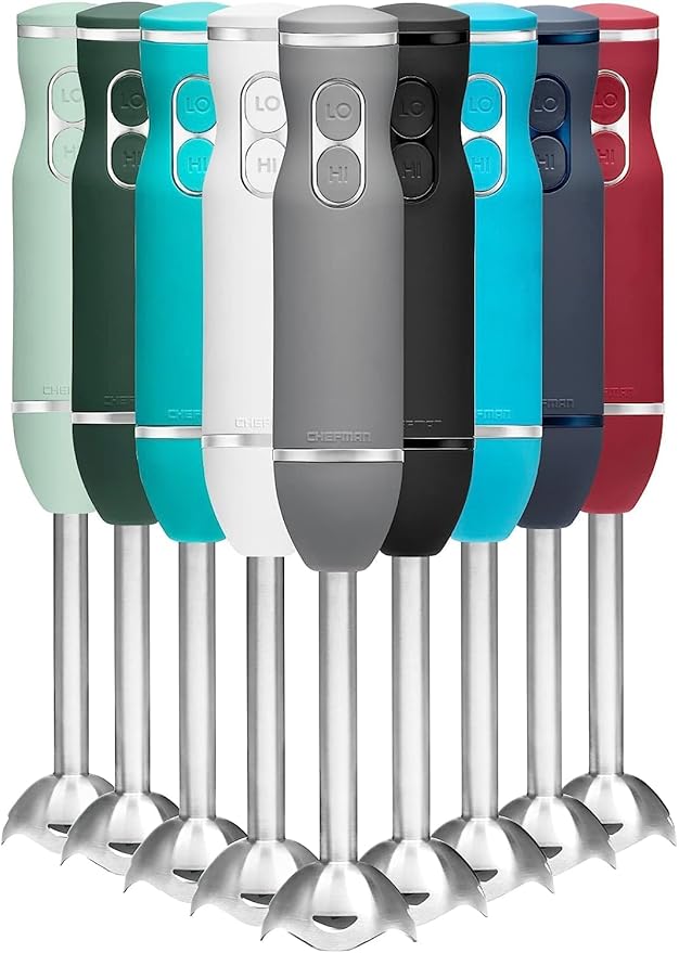 Chefman Immersion Stick Hand Blender with Stainless Steel Blades, Powerful Electric Ice Crushing 2-Speed Control Handheld Food Mixer, Purees, Smoothies, Shakes, Sauces & Soups, Grey