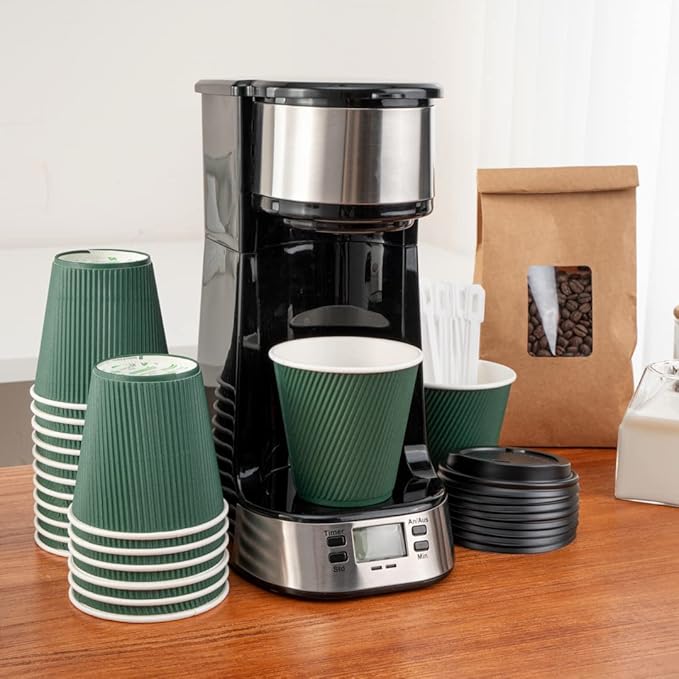 Restaurantware 8 Ounce Double Wall Disposable Coffee Cups, 500 Insulated Forest Green Paper Tumblers with Ripple Wall Design, Lids Sold Separately for Hot Drinks like Tea, Hot Chocolate and More